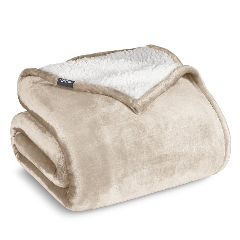 Bare Home Sherpa Fleece Blanket - King Size - Blanket for Bed, Sofa, and Couch - Warm & Lightweight - Fluffy & Soft - Reversible (King, Oyster) - Image 1